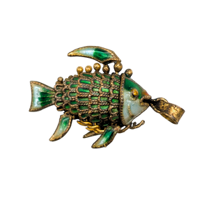 Vintage Chinese Export Silver Enamel Fish Articulated Pendant
