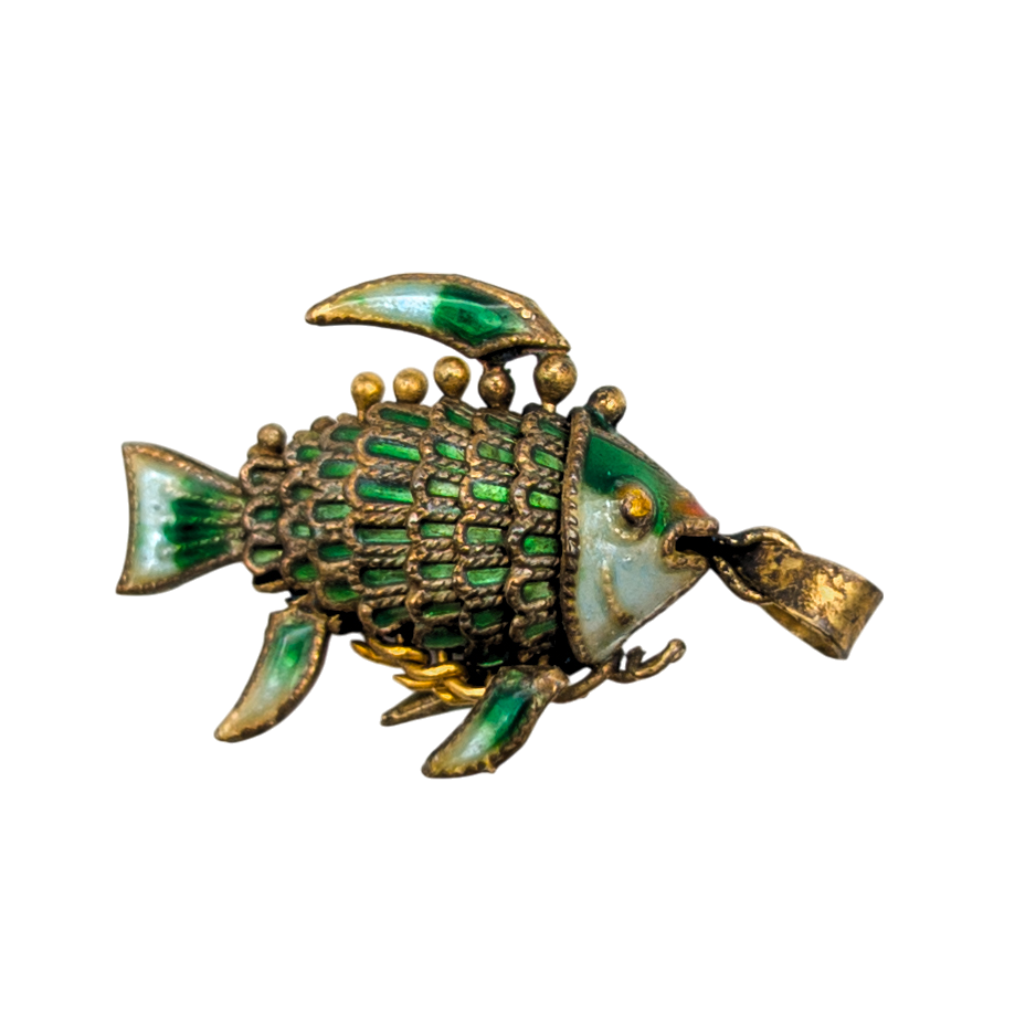 Vintage Chinese Export Silver Enamel Fish Articulated Pendant