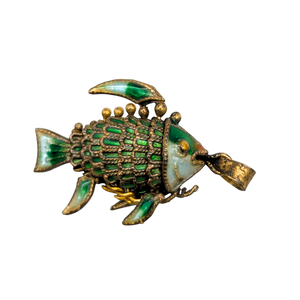 Vintage Chinese Export Silver Enamel Fish Articulated Pendant