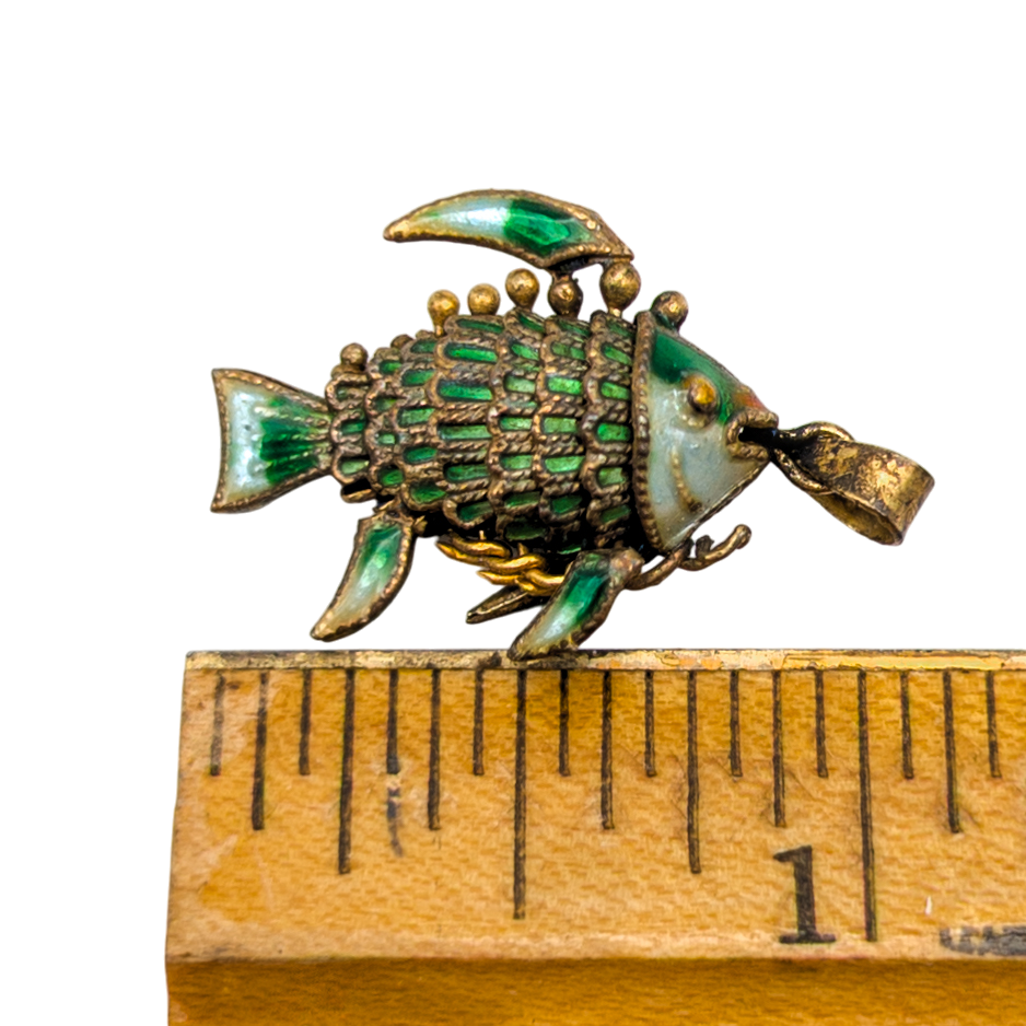 Vintage Chinese Export Silver Enamel Fish Articulated Pendant