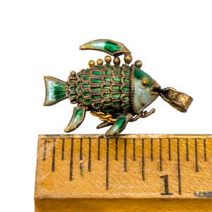 Vintage Chinese Export Silver Enamel Fish Articulated Pendant