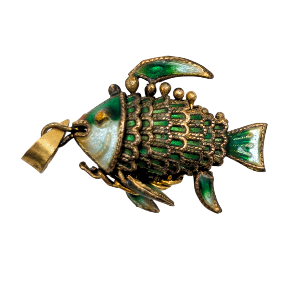 Vintage Chinese Export Silver Enamel Fish Articulated Pendant