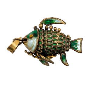 Vintage Chinese Export Silver Enamel Fish Articulated Pendant