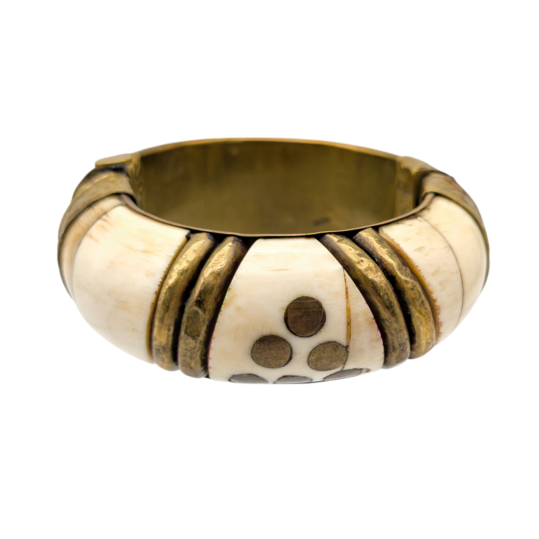 Vintage Chunky Bone & Brass Hinged Bangle