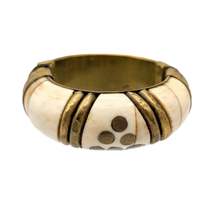 Vintage Chunky Bone & Brass Hinged Bangle