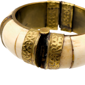 Vintage Chunky Bone & Brass Hinged Bangle