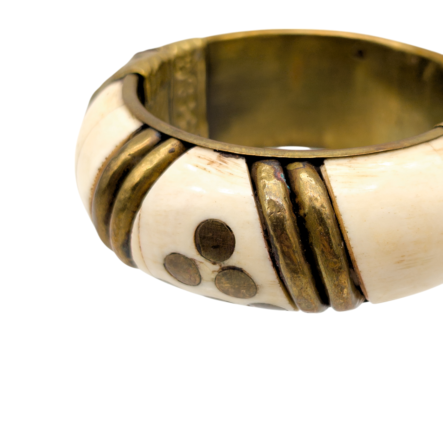 Vintage Chunky Bone & Brass Hinged Bangle