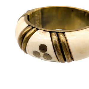 Vintage Chunky Bone & Brass Hinged Bangle