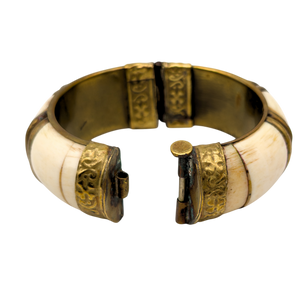 Vintage Chunky Bone & Brass Hinged Bangle