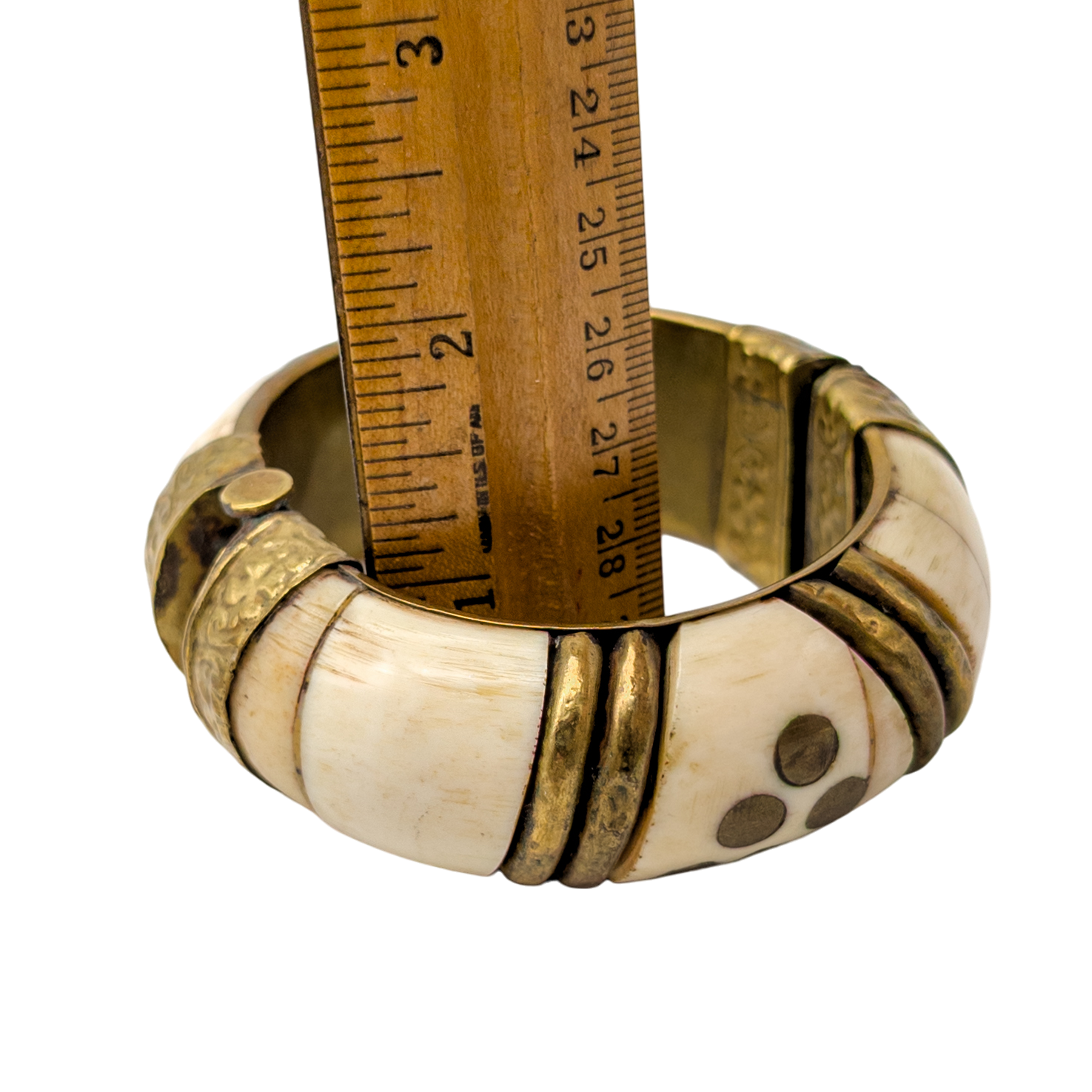 Vintage Chunky Bone & Brass Hinged Bangle