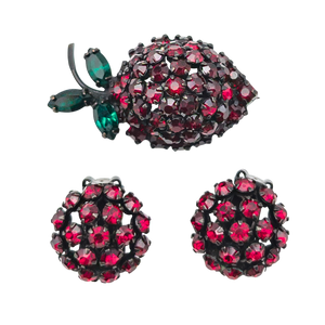 Vintage Warner Jeweled Strawberry Pin & Earring Set