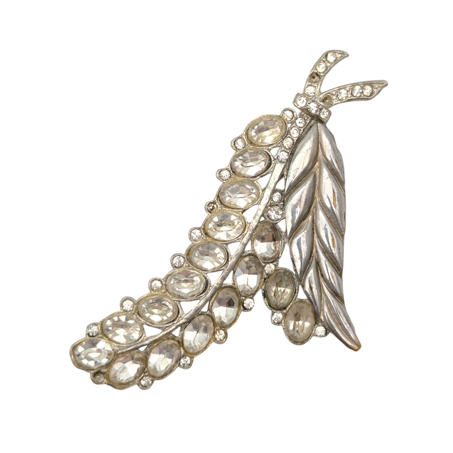 Vintage Art Deco Pewter Rhinestone Brooch