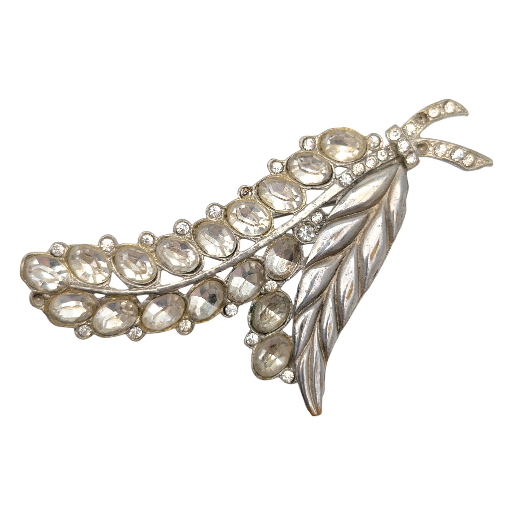 Vintage Art Deco Pewter Rhinestone Brooch