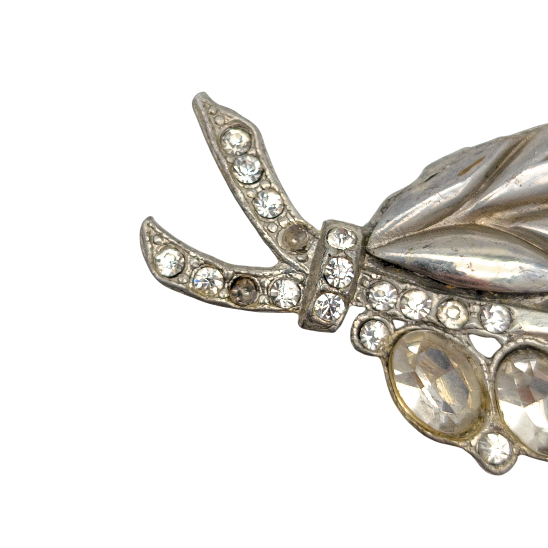 Vintage Art Deco Pewter Rhinestone Brooch