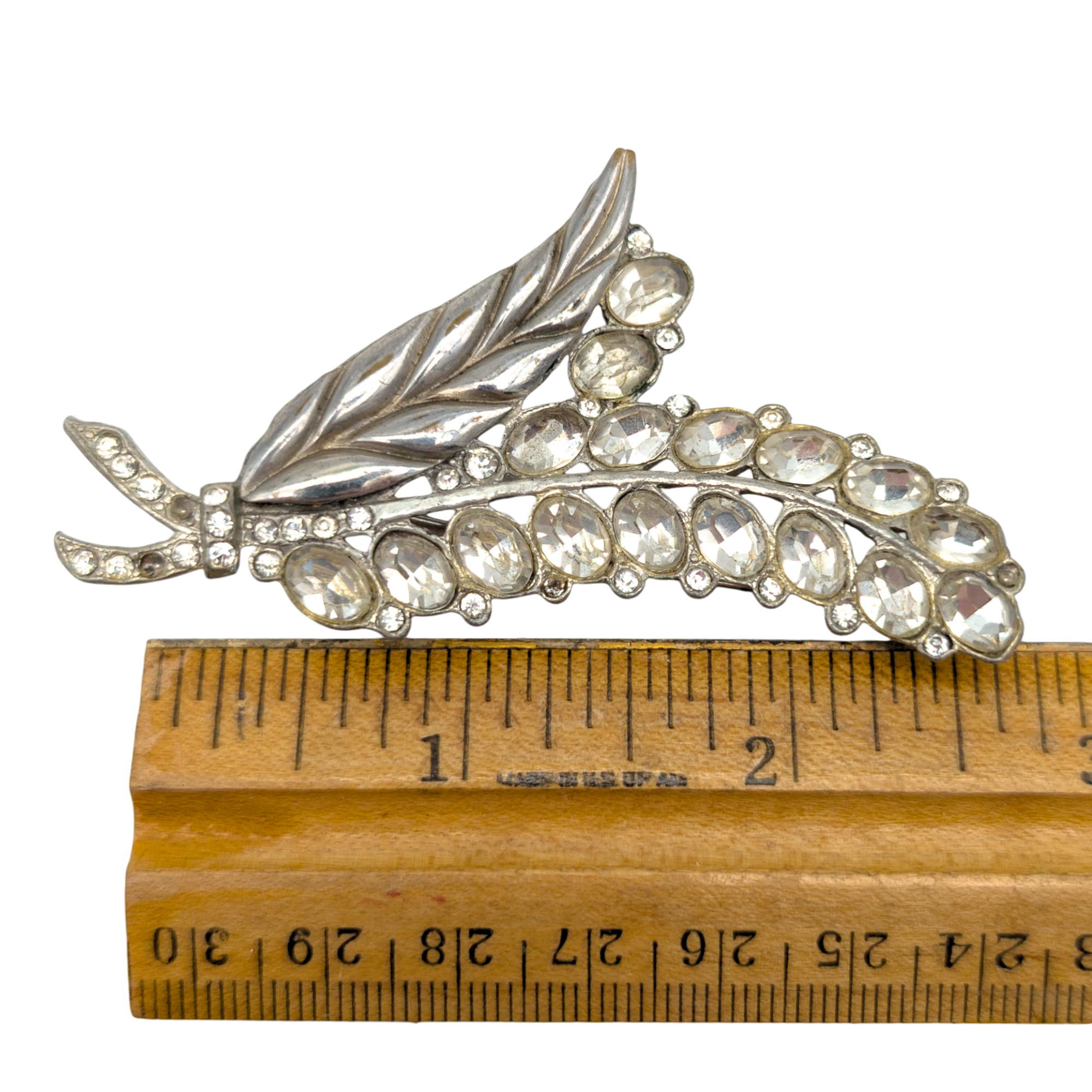 Vintage Art Deco Pewter Rhinestone Brooch