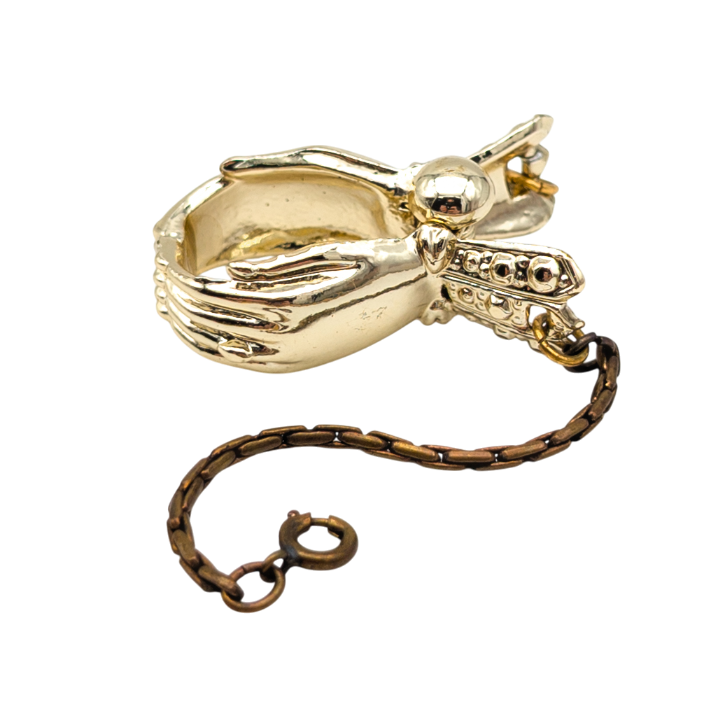 Vintage Gold Tone Figural Hand Glove Clip Keychain