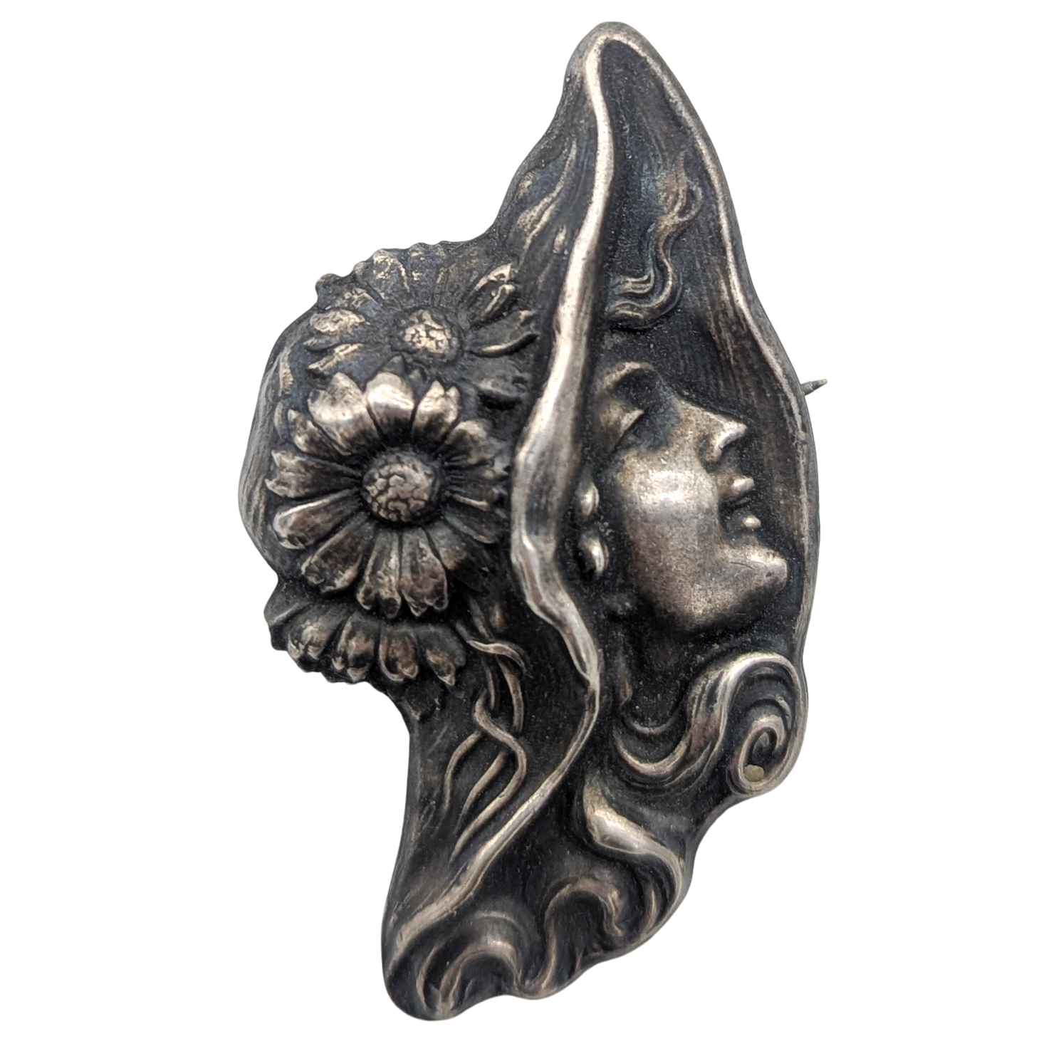 Vintage Repousse Sterling 3D Cameo Brooch