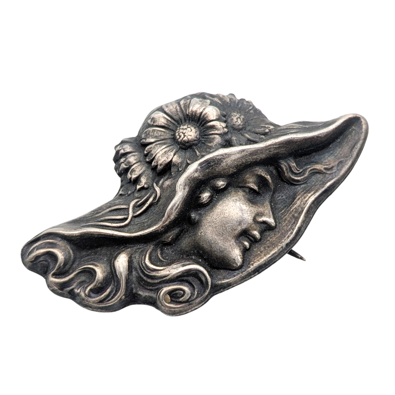 Vintage Repousse Sterling 3D Cameo Brooch