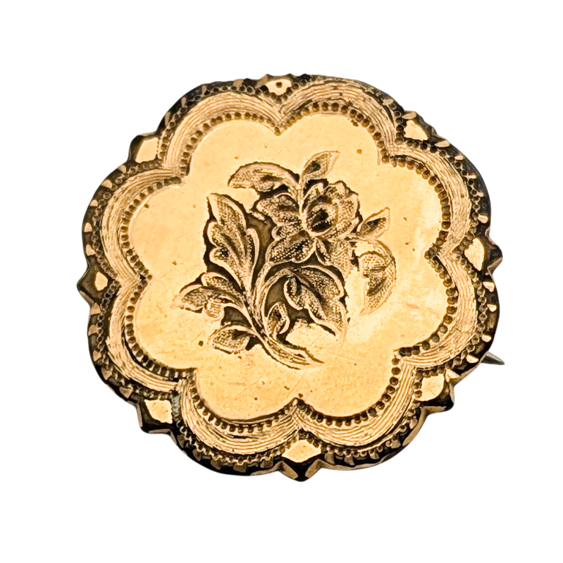 Antique Victorian Gold Filled Round Floral Brooch