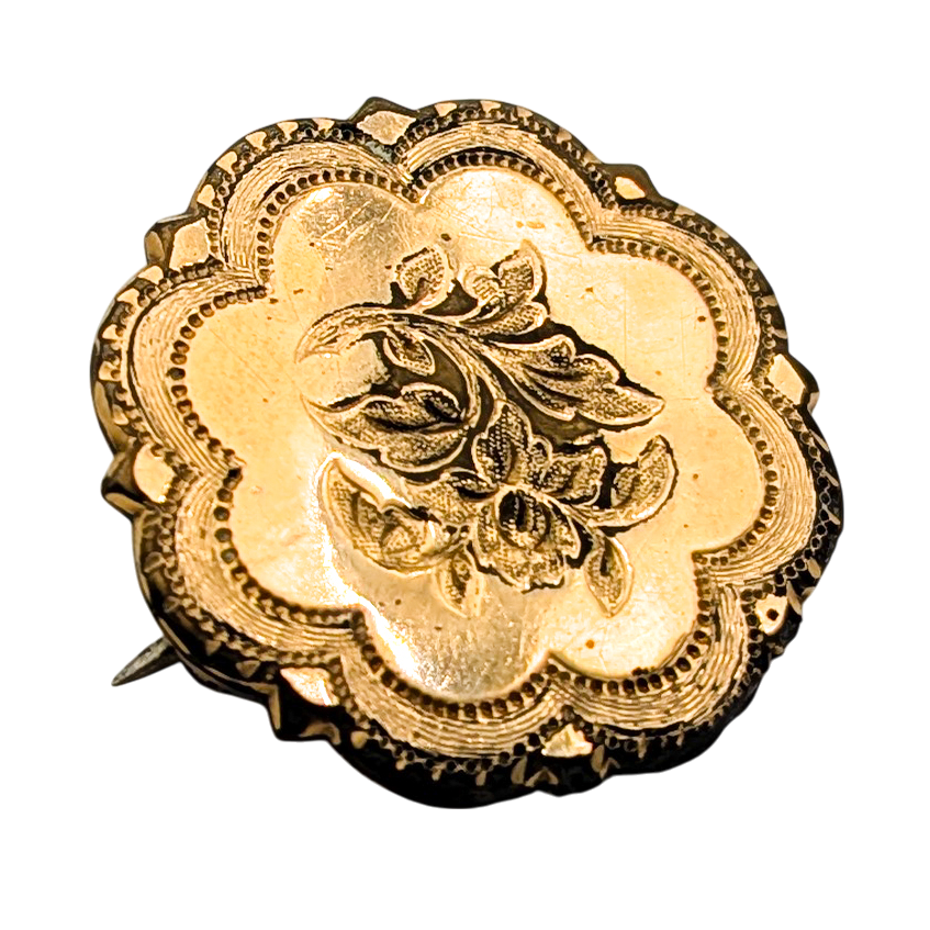 Antique Victorian Gold Filled Round Floral Brooch