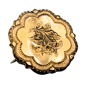 Antique Victorian Gold Filled Round Floral Brooch