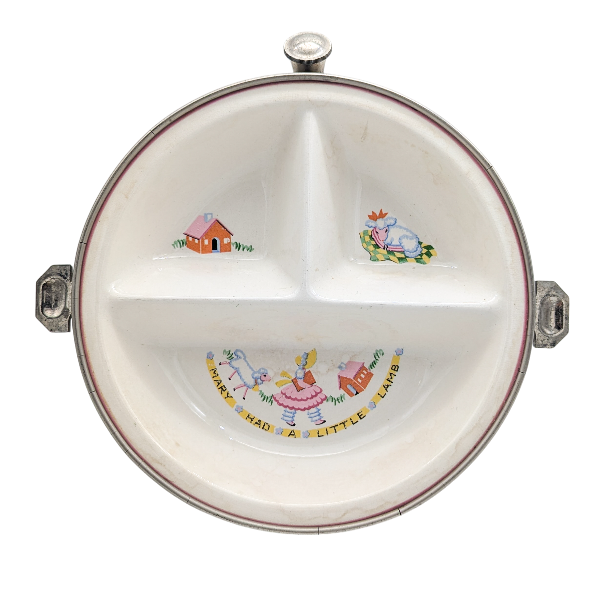 Vtg Ceramic Mary Had a Little Lamb Food Warming Dish