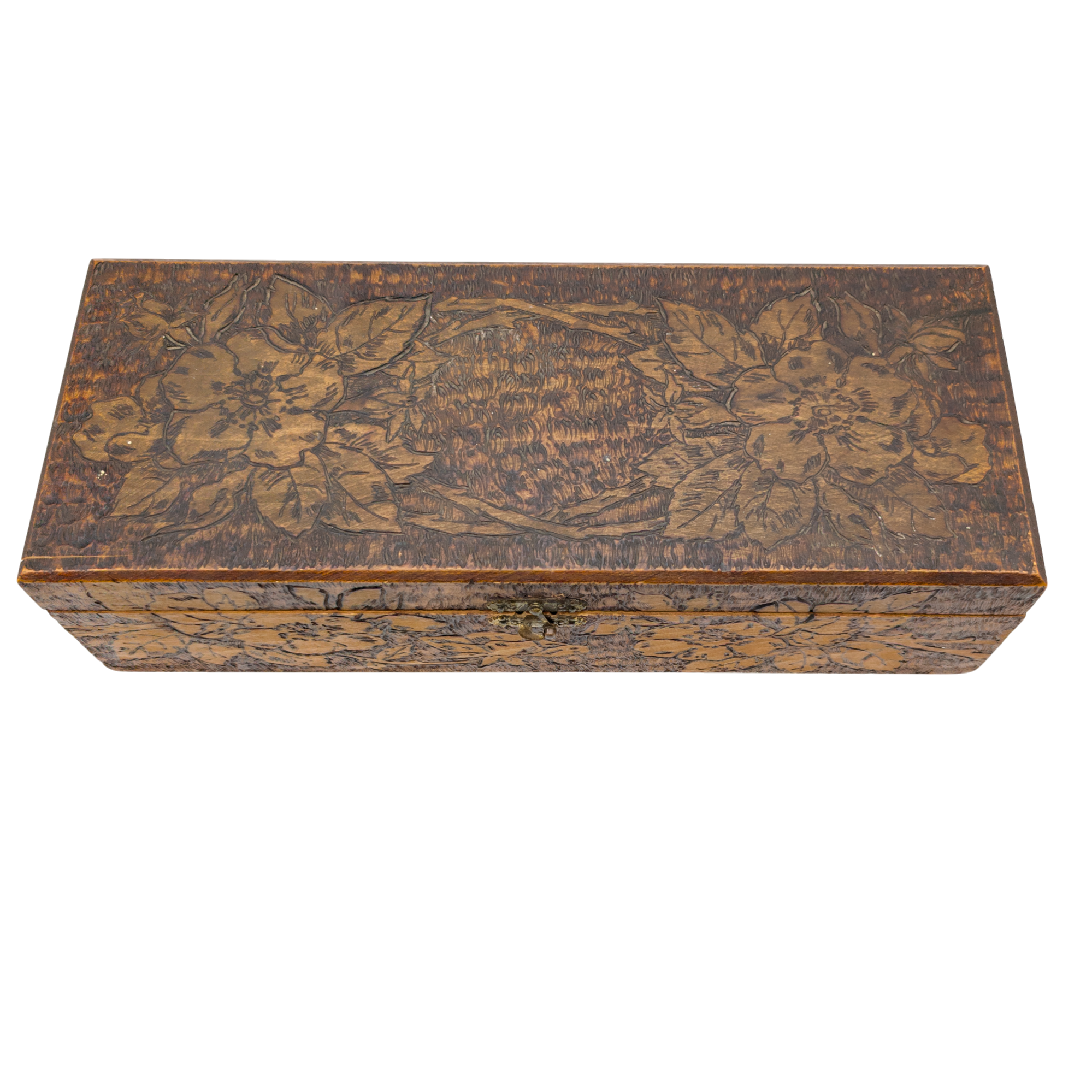 Antique Flemish Art Wood Burned Trinket Box
