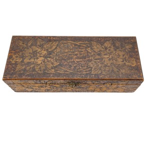 Antique Flemish Art Wood Burned Trinket Box