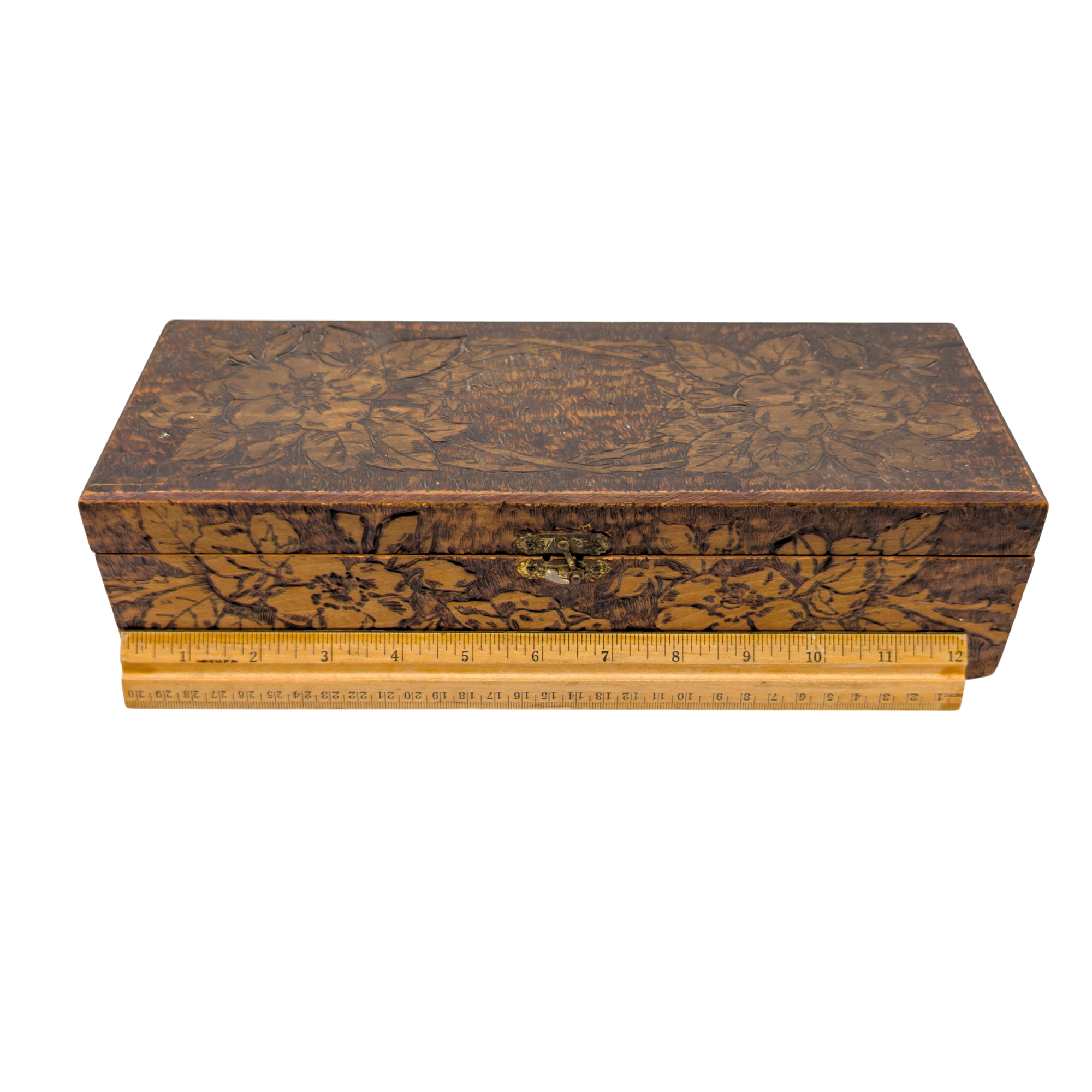 Antique Flemish Art Wood Burned Trinket Box