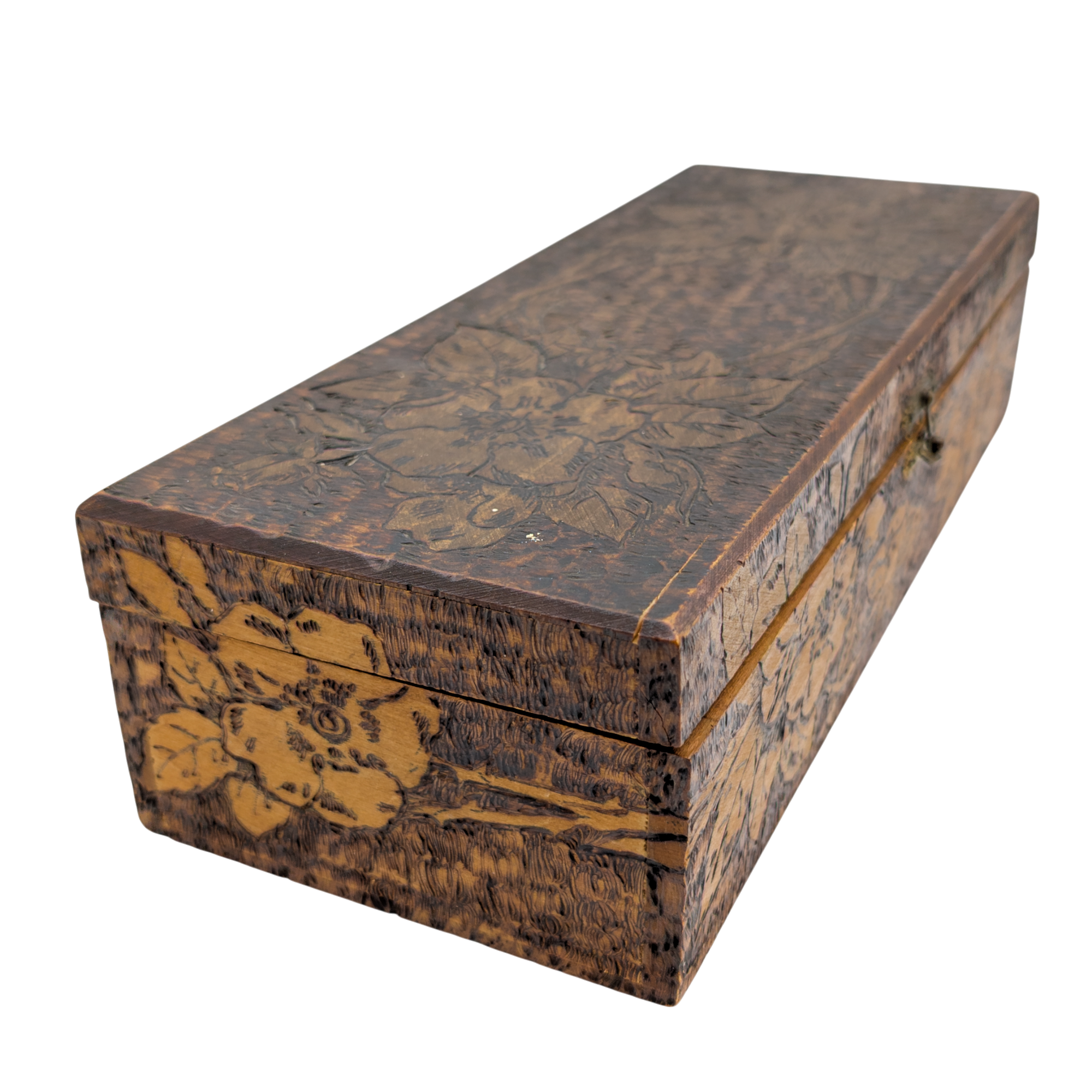 Antique Flemish Art Wood Burned Trinket Box