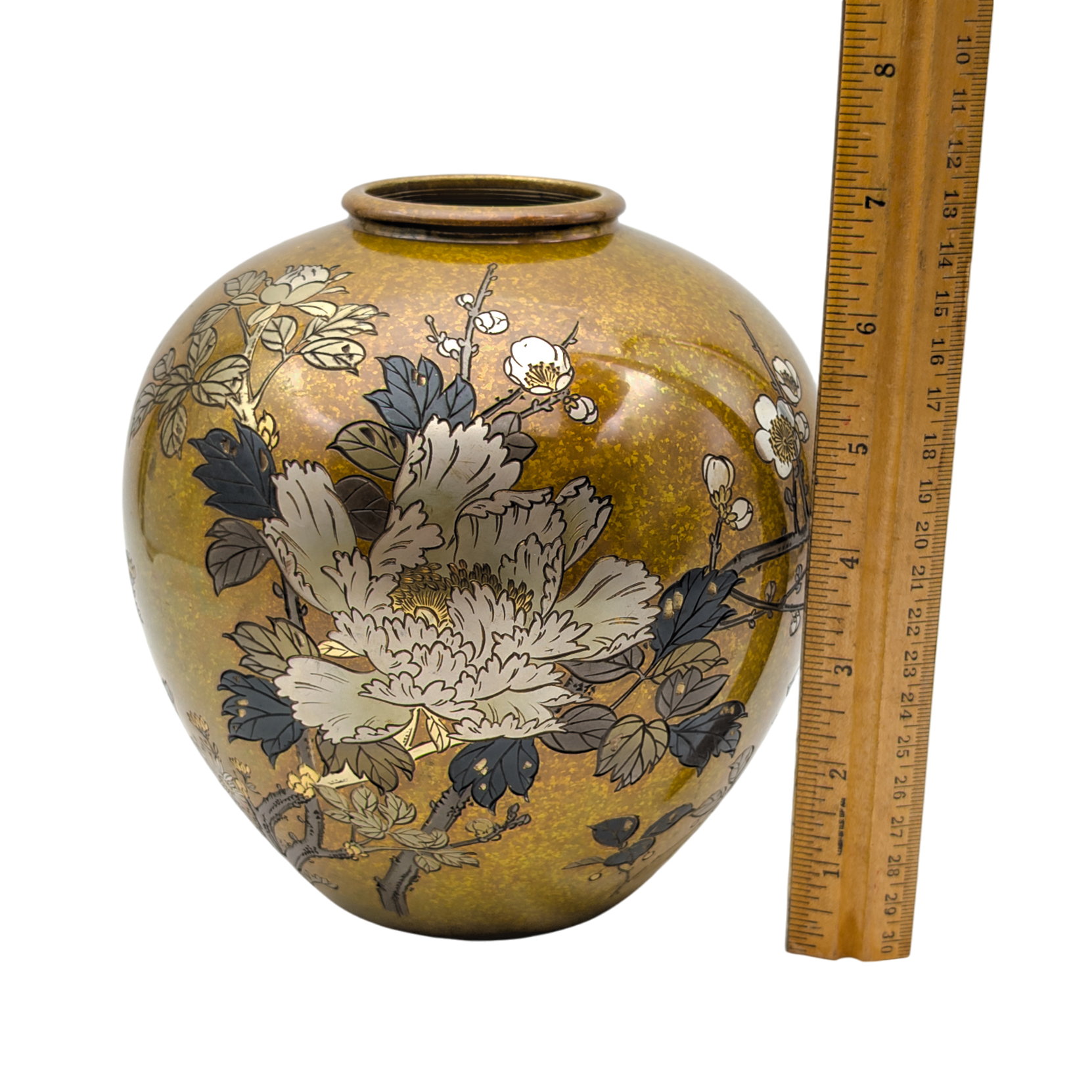 Vintage Japanese Bronze & Silver Inlay Vase