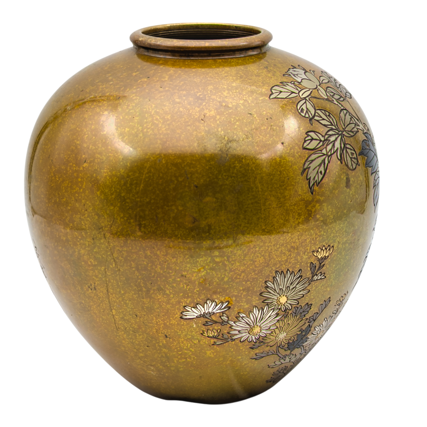 Vintage Japanese Bronze & Silver Inlay Vase