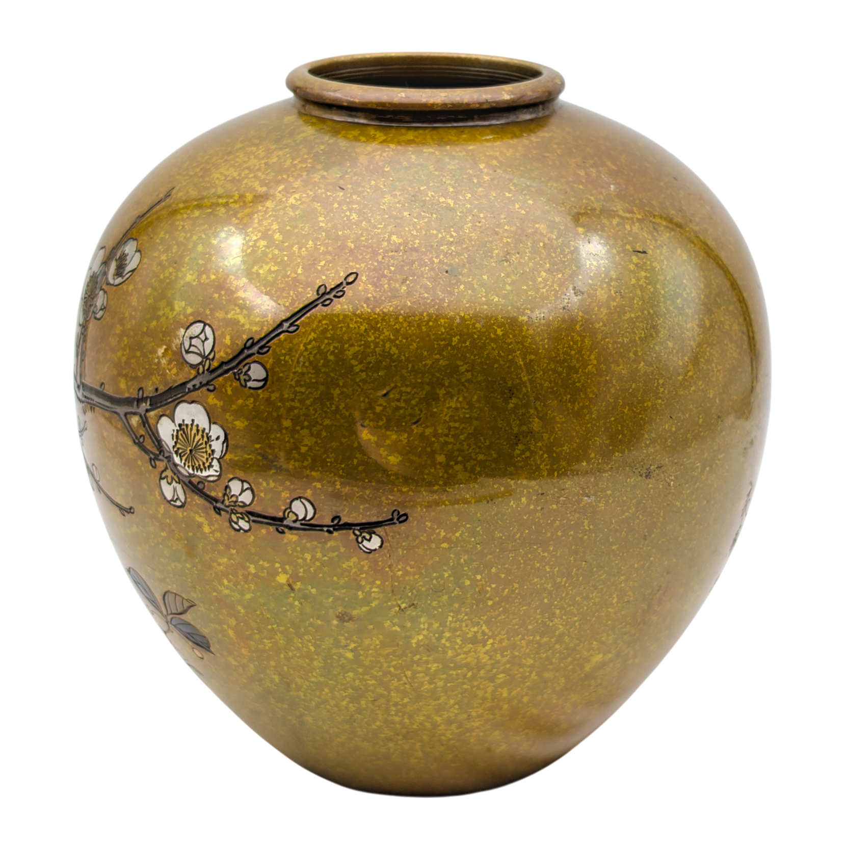 Vintage Japanese Bronze & Silver Inlay Vase