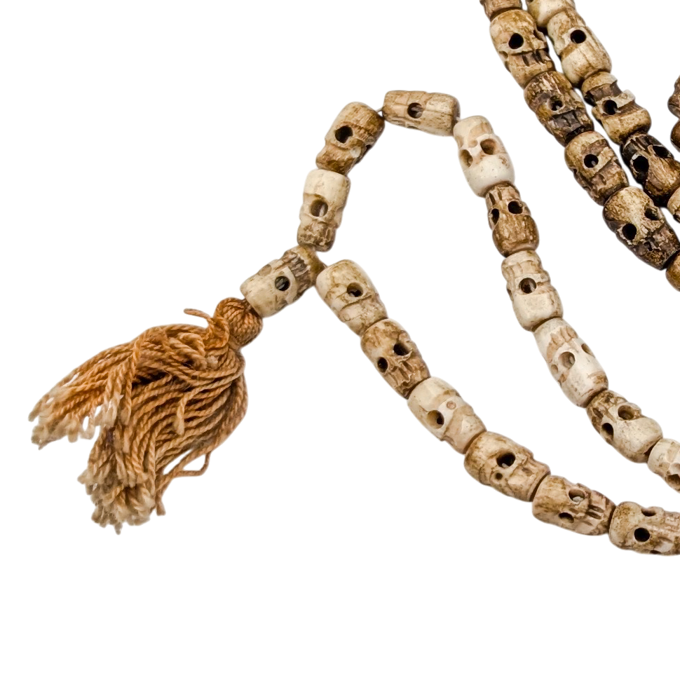 Vintage Tibetan Buddhist Carved Skull Prayer Beads