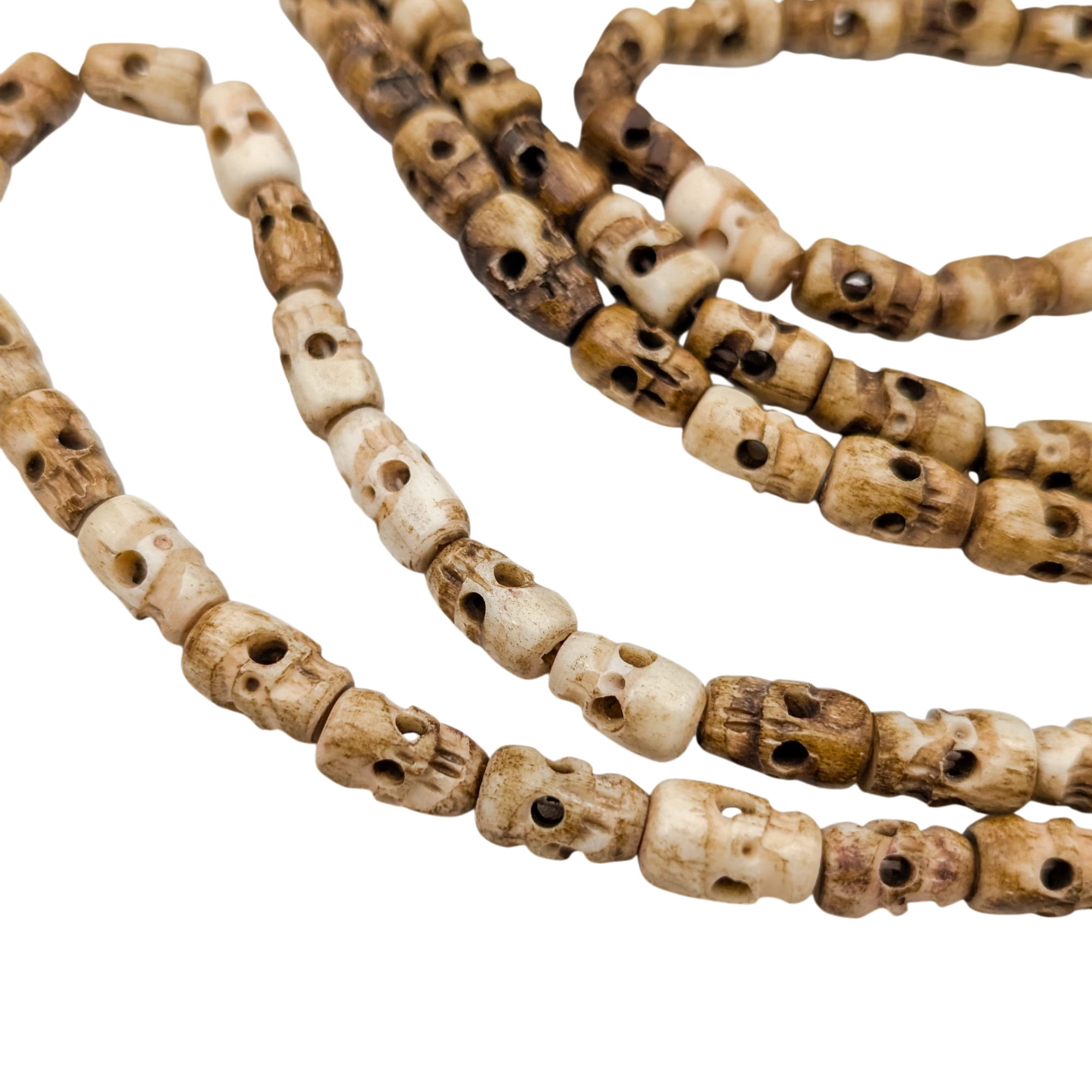 Vintage Tibetan Buddhist Carved Skull Prayer Beads