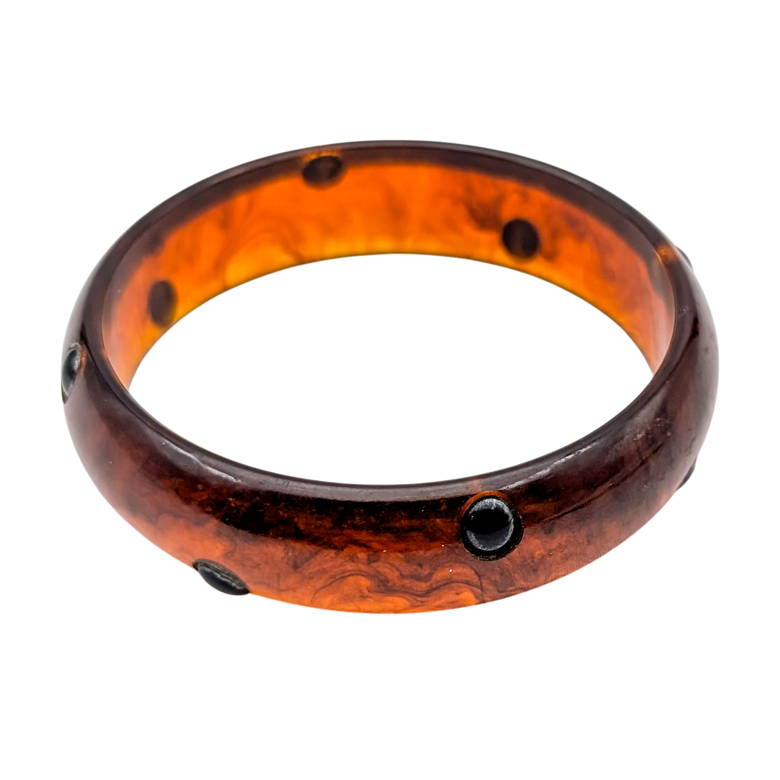 Vintage Inlaid Dot Root Beer Bakelite Bangle Bracelet