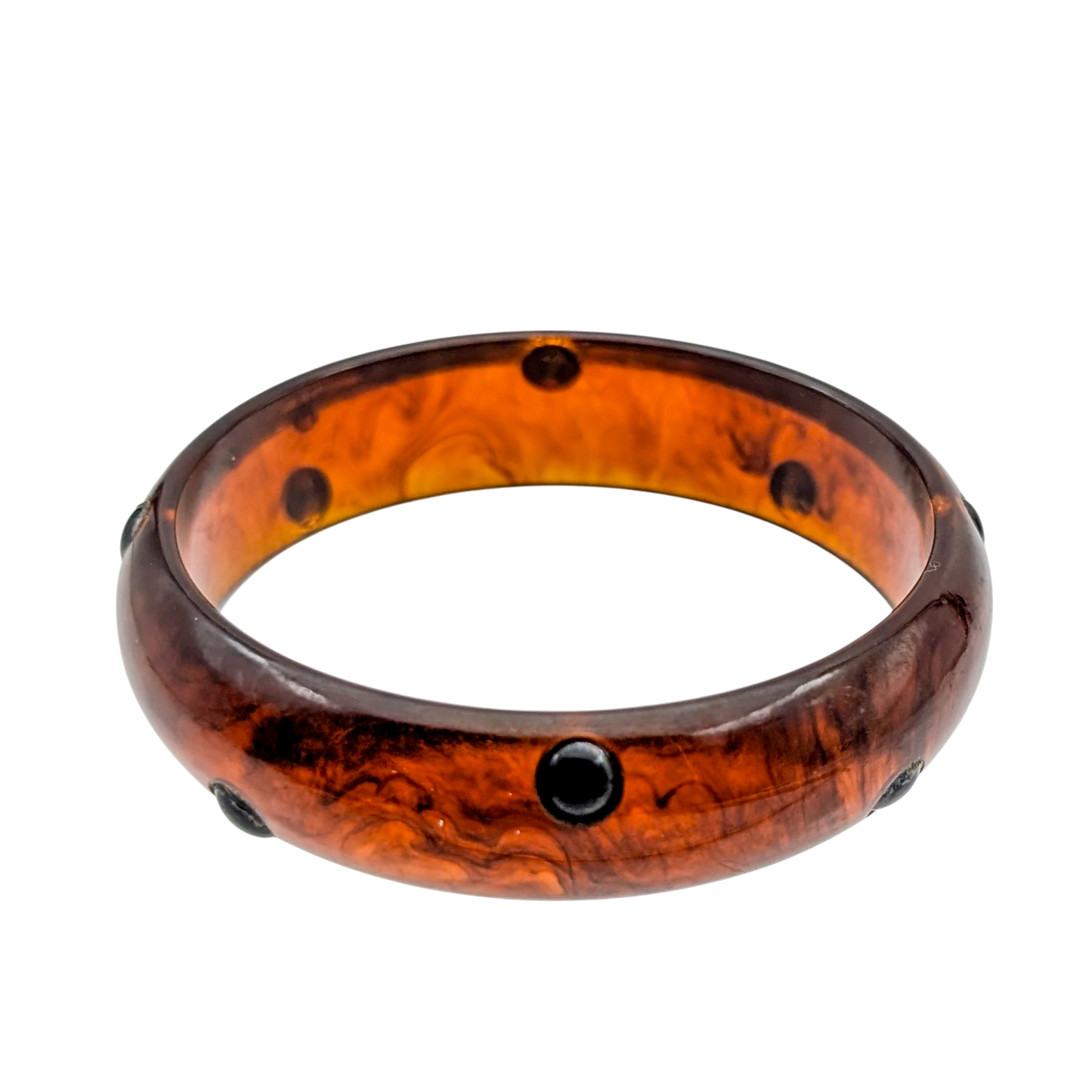 Vintage Inlaid Dot Root Beer Bakelite Bangle Bracelet