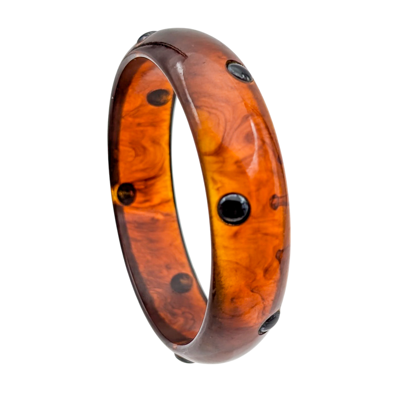 Vintage Inlaid Dot Root Beer Bakelite Bangle Bracelet