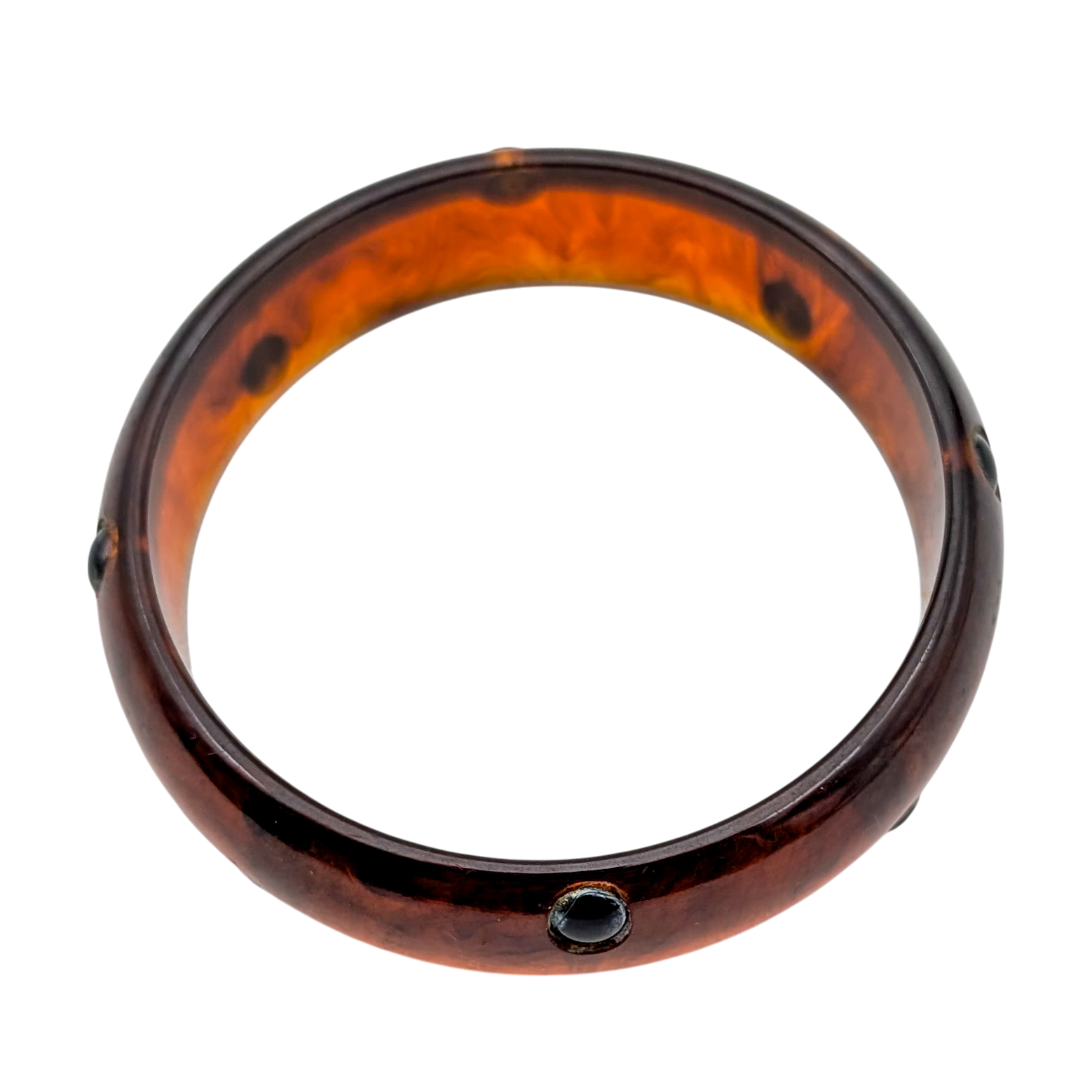Vintage Inlaid Dot Root Beer Bakelite Bangle Bracelet
