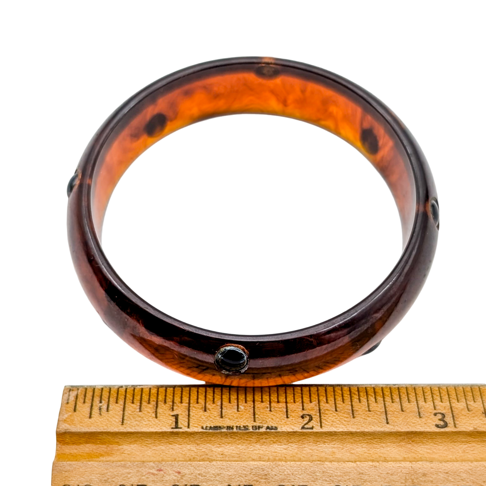 Vintage Inlaid Dot Root Beer Bakelite Bangle Bracelet