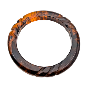 Vintage Carved Root Beer Bakelite Bangle Bracelet