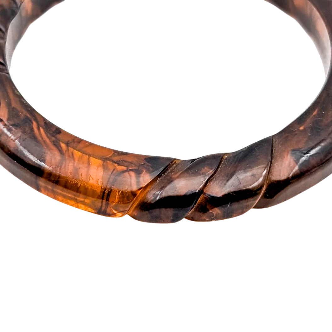 Vintage Carved Root Beer Bakelite Bangle Bracelet