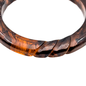 Vintage Carved Root Beer Bakelite Bangle Bracelet
