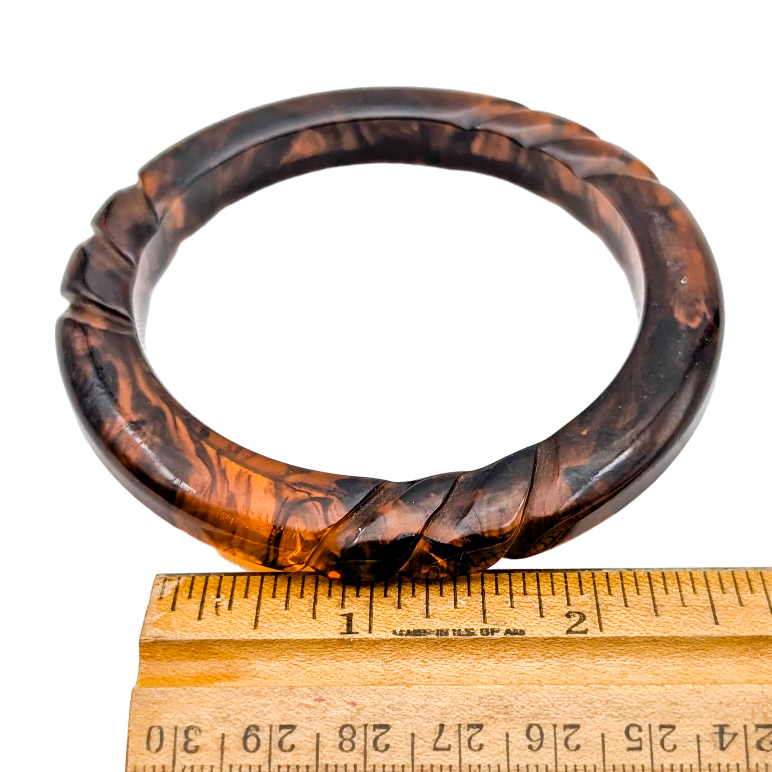 Vintage Carved Root Beer Bakelite Bangle Bracelet