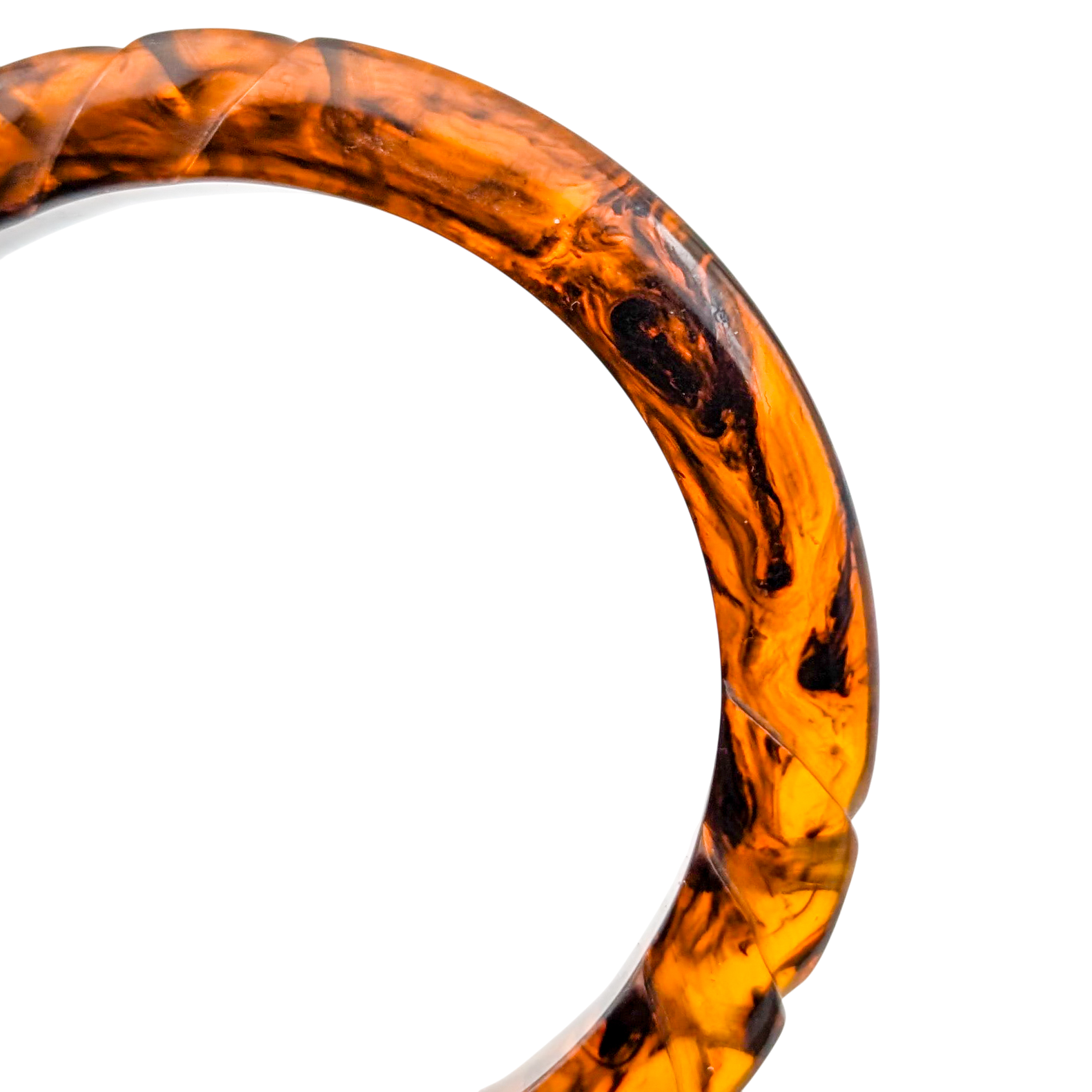 Vintage Carved Root Beer Bakelite Bangle Bracelet