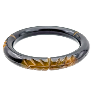 Vintage Carved Black & Yellow Bakelite Bangle Bracelet