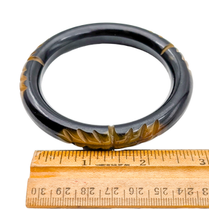 Vintage Carved Black & Yellow Bakelite Bangle Bracelet