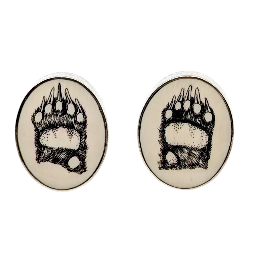 Vintage Sterling Silver Fossil Walrus Tusk Cuff Links