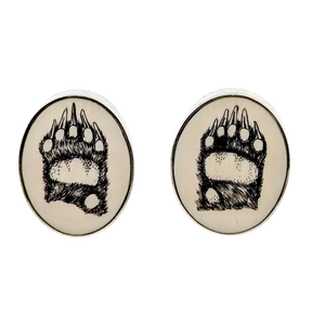 Vintage Sterling Silver Fossil Walrus Tusk Cuff Links