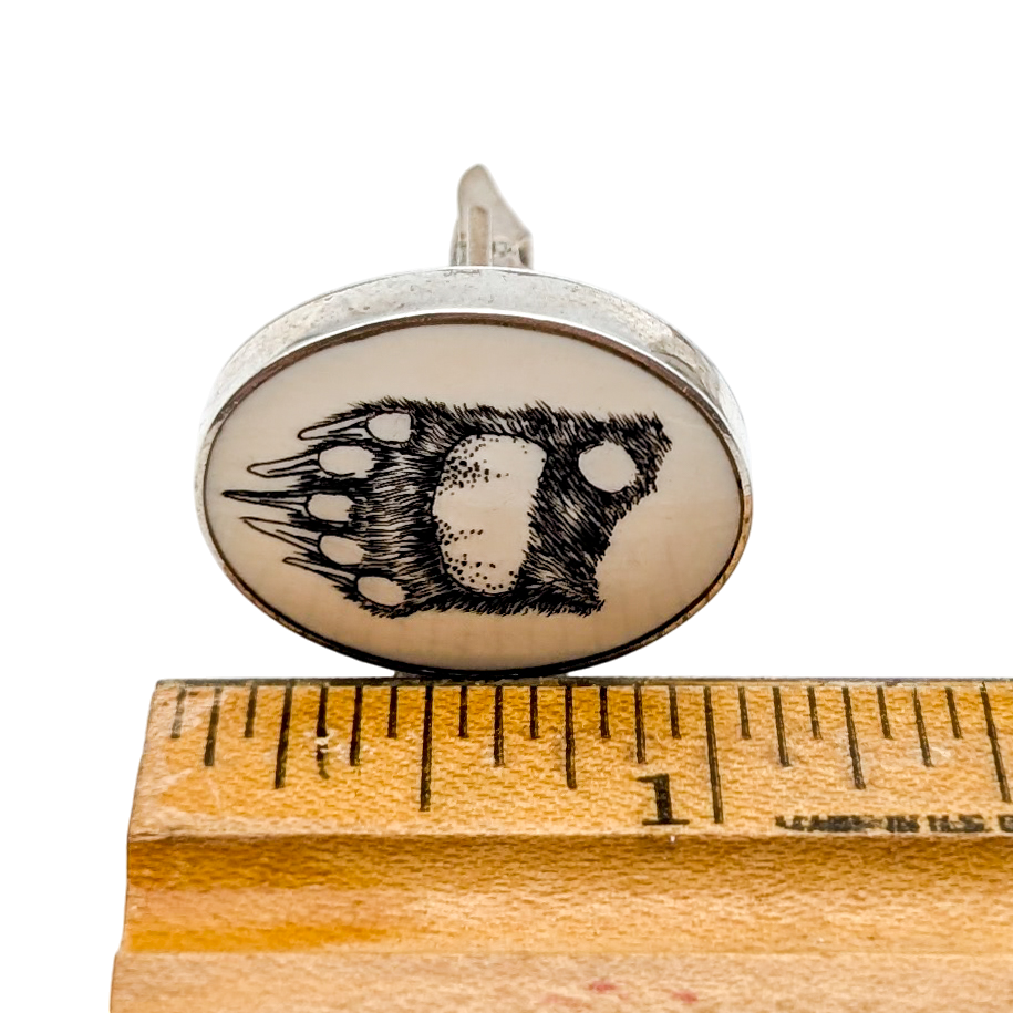 Vintage Sterling Silver Fossil Walrus Tusk Cuff Links